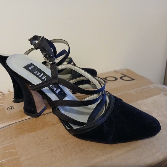 UNLISTED Velvet Black High Heels 5.5 Cuban Strappy sling back Formal Sexy! - Picture 3 of 11